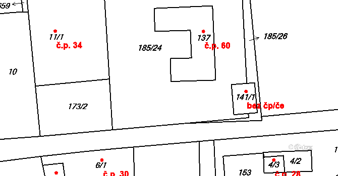 Ješovice 60, Liběchov na parcele st. 137 v KÚ Ješovice, Katastrální mapa