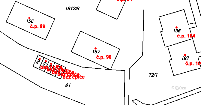 Tisová 90 na parcele st. 157 v KÚ Tisová u Tachova, Katastrální mapa