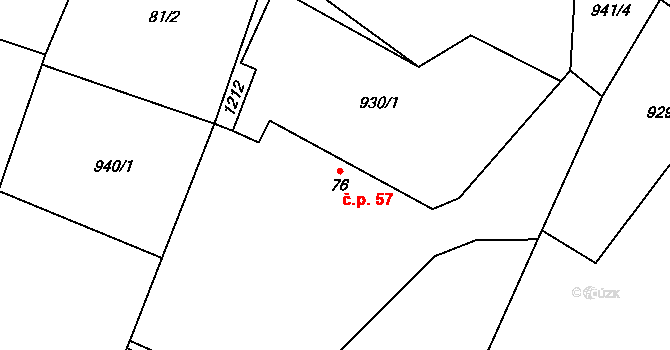 Prasek 57 na parcele st. 76 v KÚ Prasek, Katastrální mapa