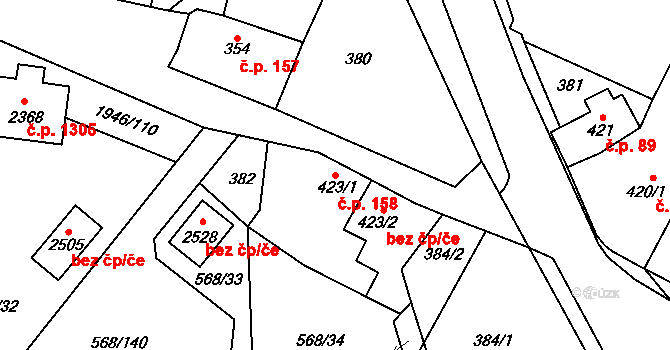 Třebechovice pod Orebem 158 na parcele st. 423/1 v KÚ Třebechovice pod Orebem, Katastrální mapa