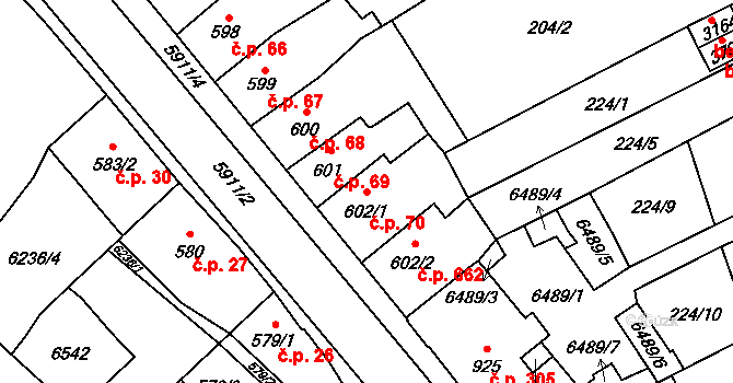 Horní Předměstí 70, Polička na parcele st. 602/1 v KÚ Polička, Katastrální mapa