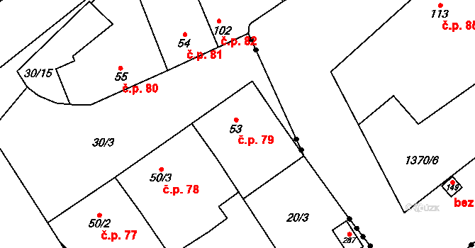 Vedrovice 79 na parcele st. 53 v KÚ Zábrdovice u Vedrovic, Katastrální mapa