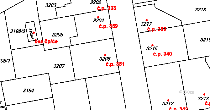Šternberk 351 na parcele st. 3206 v KÚ Šternberk, Katastrální mapa