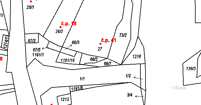 Litochovice nad Labem 41, Prackovice nad Labem na parcele st. 27 v KÚ Litochovice nad Labem, Katastrální mapa