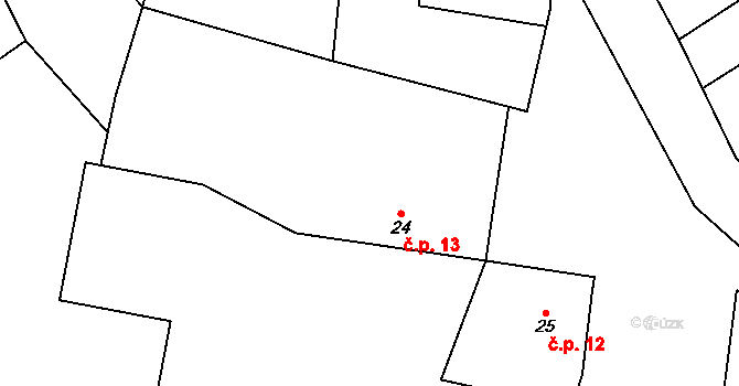 Ječovice 13, Mšené-lázně na parcele st. 24 v KÚ Ječovice, Katastrální mapa