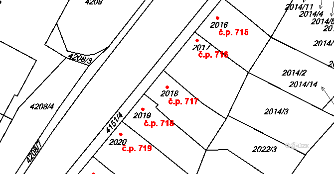Roudnice nad Labem 717 na parcele st. 2018 v KÚ Roudnice nad Labem, Katastrální mapa