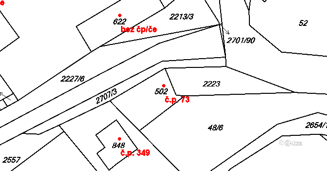 Kateřinice 73 na parcele st. 502 v KÚ Kateřinice u Vsetína, Katastrální mapa