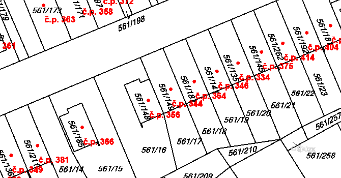 Chlumec 344 na parcele st. 561/149 v KÚ Chlumec u Chabařovic, Katastrální mapa