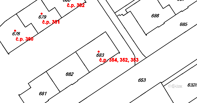 Neštěmice 352,353,354, Ústí nad Labem na parcele st. 683 v KÚ Neštěmice, Katastrální mapa