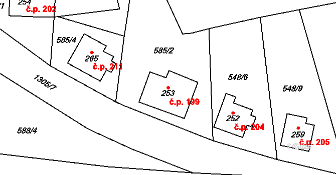 Lichkov 199 na parcele st. 253 v KÚ Lichkov, Katastrální mapa