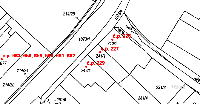 Bohosudov 227, Krupka na parcele st. 241/1 v KÚ Bohosudov, Katastrální mapa