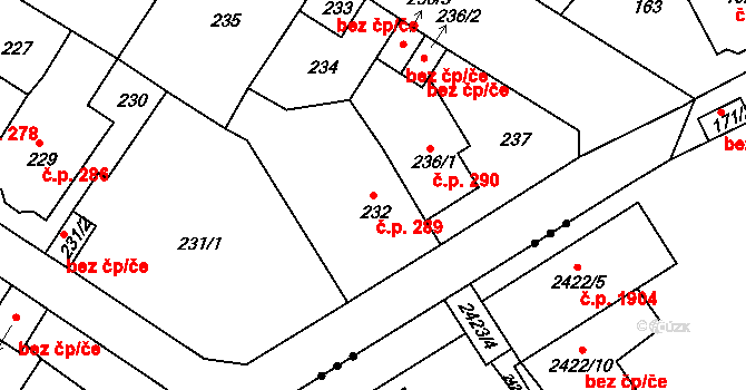 Novosedlice 289 na parcele st. 232 v KÚ Novosedlice, Katastrální mapa
