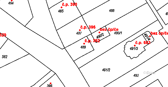 Proboštov 392 na parcele st. 489 v KÚ Proboštov u Teplic, Katastrální mapa