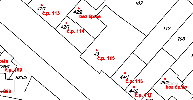 Hrotovice 115 na parcele st. 43 v KÚ Hrotovice, Katastrální mapa