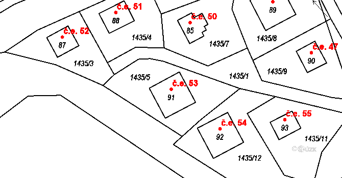 Břehov 53 na parcele st. 91 v KÚ Břehov, Katastrální mapa