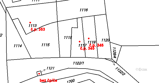 Volyně 345 na parcele st. 1117 v KÚ Volyně, Katastrální mapa