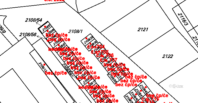 Trnovany 707, Teplice na parcele st. 2108/32 v KÚ Teplice-Trnovany, Katastrální mapa