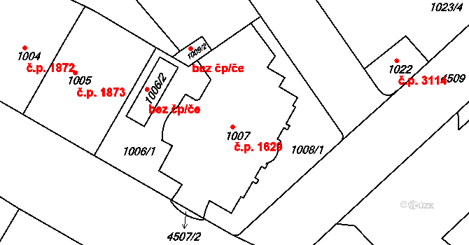 Teplice 1629 na parcele st. 1007 v KÚ Teplice, Katastrální mapa