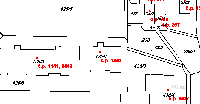Frýdlant 1443, Frýdlant nad Ostravicí na parcele st. 425/4 v KÚ Frýdlant nad Ostravicí, Katastrální mapa