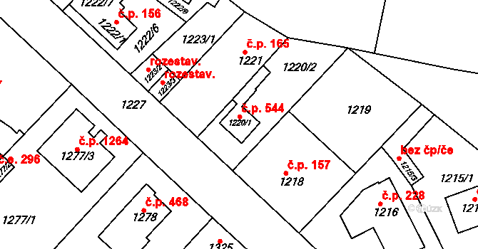 Kunratice 544, Praha na parcele st. 1220/1 v KÚ Kunratice, Katastrální mapa