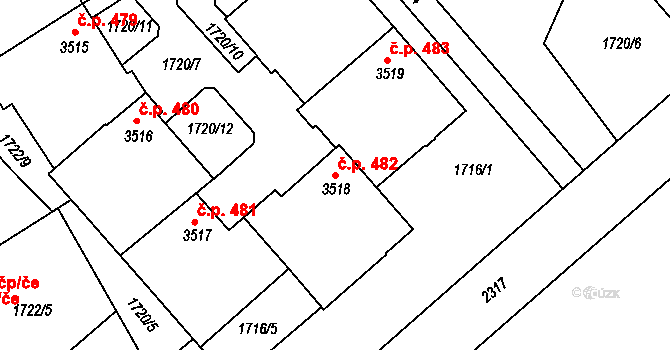 Horní Předměstí 482, Trutnov na parcele st. 3518 v KÚ Trutnov, Katastrální mapa