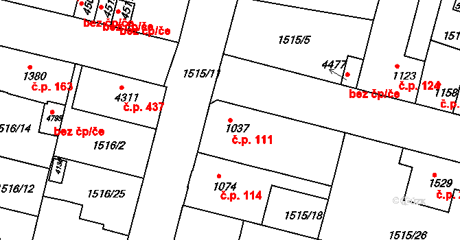 Kryblice 111, Trutnov na parcele st. 1037 v KÚ Trutnov, Katastrální mapa