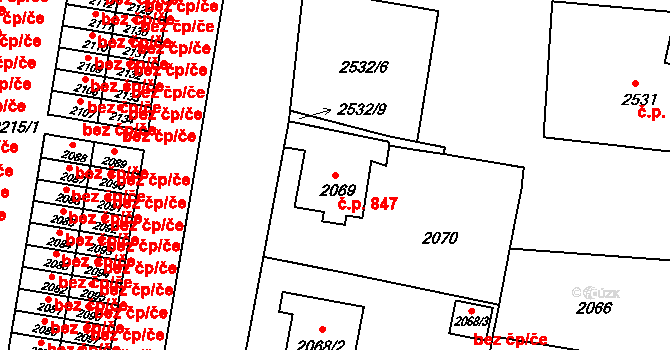 Česká Lípa 847 na parcele st. 2069 v KÚ Česká Lípa, Katastrální mapa