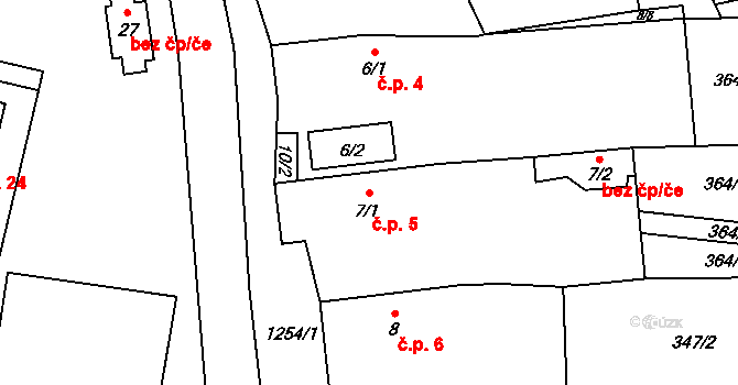 Jindřišská 5, Jirkov na parcele st. 7/1 v KÚ Jindřišská, Katastrální mapa