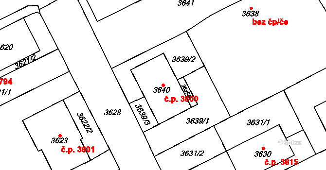 Chomutov 3800 na parcele st. 3640 v KÚ Chomutov I, Katastrální mapa