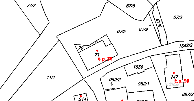 Horní Chrastava 86, Chrastava na parcele st. 71 v KÚ Horní Chrastava, Katastrální mapa