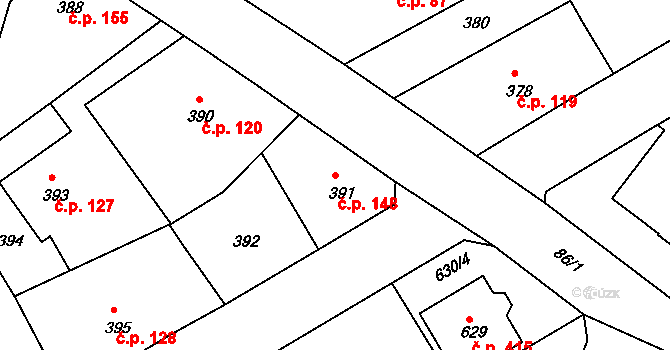 Liberec XI-Růžodol I 148, Liberec na parcele st. 391 v KÚ Růžodol I, Katastrální mapa