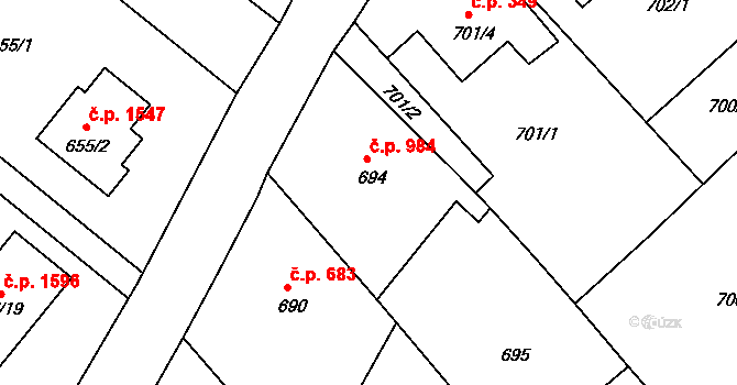 Rumburk 1 984, Rumburk na parcele st. 694 v KÚ Rumburk, Katastrální mapa