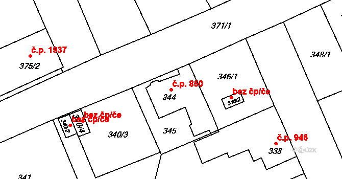 Fryštát 850, Karviná na parcele st. 344 v KÚ Karviná-město, Katastrální mapa