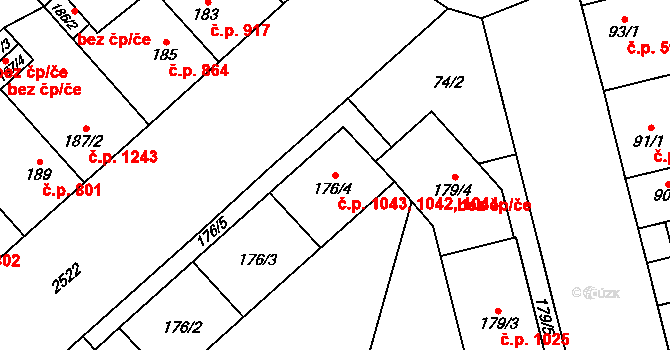 Doubravka 1042,1043,1044, Plzeň na parcele st. 176/3 v KÚ Doubravka, Katastrální mapa