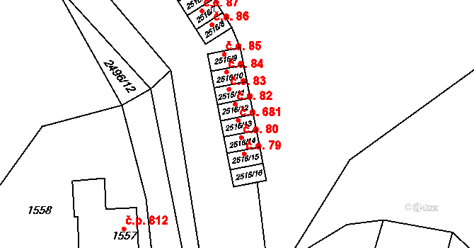 Oslavany 681 na parcele st. 2516/13 v KÚ Oslavany, Katastrální mapa