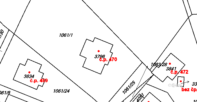 Plešivec 470, Český Krumlov na parcele st. 3796 v KÚ Český Krumlov, Katastrální mapa