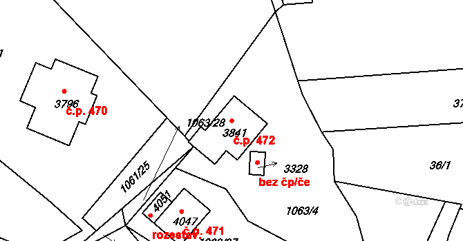 Plešivec 472, Český Krumlov na parcele st. 3841 v KÚ Český Krumlov, Katastrální mapa