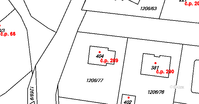 Záboří nad Labem 289 na parcele st. 404 v KÚ Záboří nad Labem, Katastrální mapa