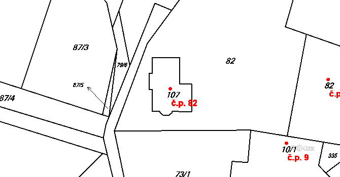 Chlum 82, Všestary na parcele st. 107 v KÚ Chlum u Hradce Králové, Katastrální mapa