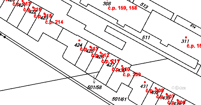 Černá za Bory 211, Pardubice na parcele st. 426 v KÚ Černá za Bory, Katastrální mapa