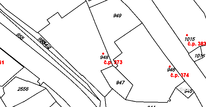 Jemnice 373 na parcele st. 948 v KÚ Jemnice, Katastrální mapa