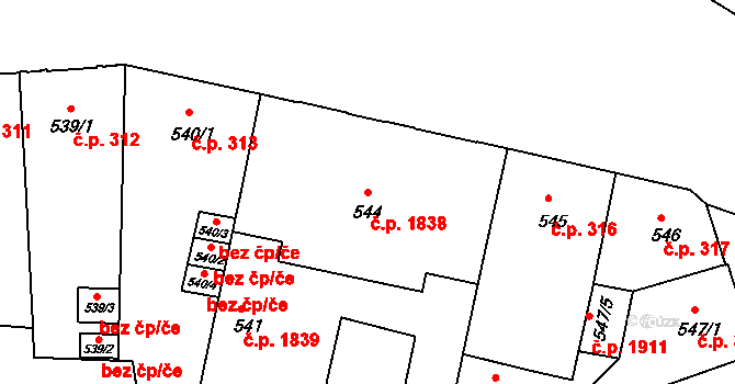 České Budějovice 6 1838, České Budějovice na parcele st. 544 v KÚ České Budějovice 6, Katastrální mapa