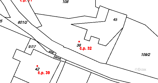 Šimanov 32, Žihobce na parcele st. 36 v KÚ Šimanov na Šumavě, Katastrální mapa