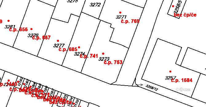 Předměstí 753, Litoměřice na parcele st. 3273 v KÚ Litoměřice, Katastrální mapa