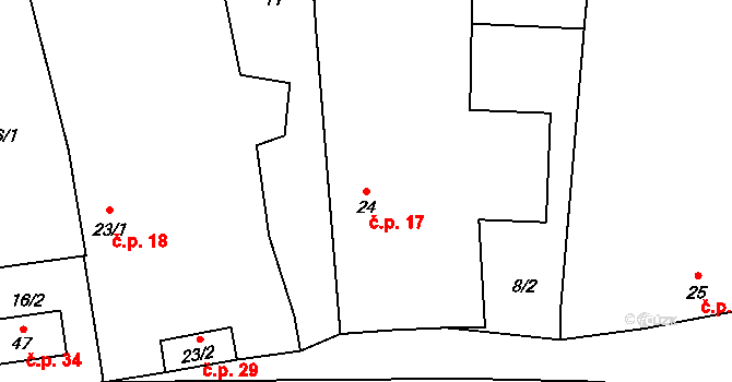 Tichonice 17 na parcele st. 24 v KÚ Tichonice, Katastrální mapa