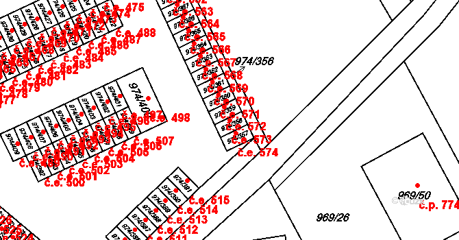 Štětí 573 na parcele st. 974/358 v KÚ Štětí I, Katastrální mapa