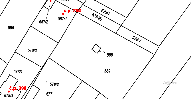 Kačice 38580322 na parcele st. 588 v KÚ Kačice, Katastrální mapa