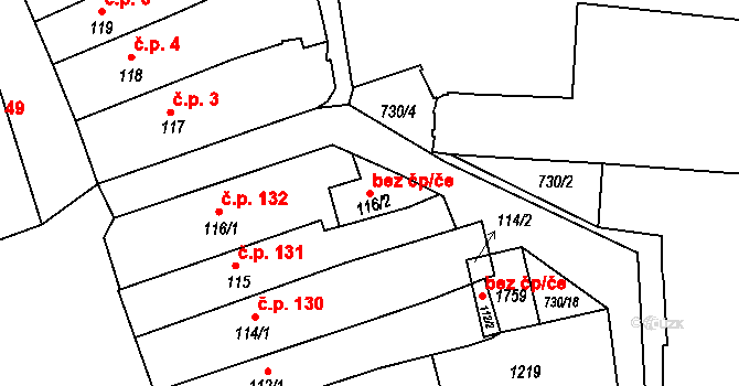 Broumov 40077322 na parcele st. 116/2 v KÚ Broumov, Katastrální mapa