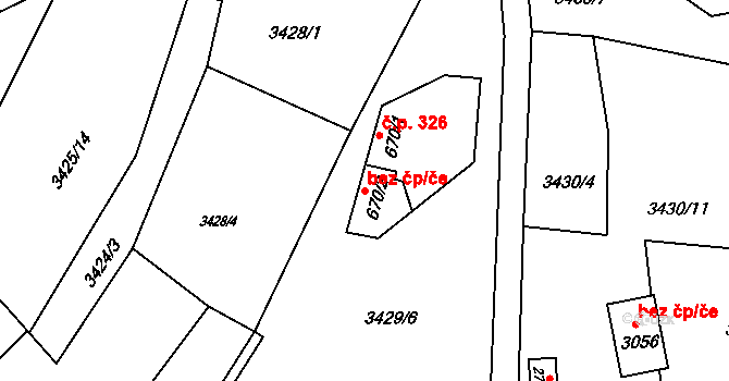Rožnov pod Radhoštěm 42033322 na parcele st. 670/2 v KÚ Rožnov pod Radhoštěm, Katastrální mapa