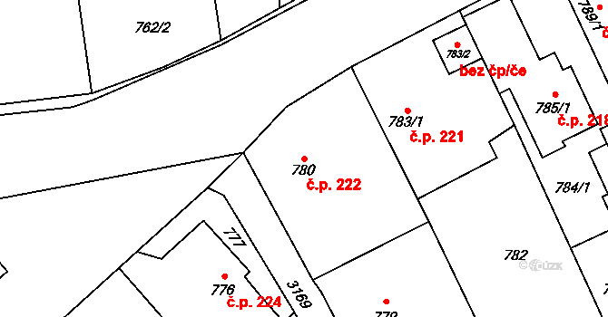 Píšť 222 na parcele st. 780 v KÚ Píšť, Katastrální mapa